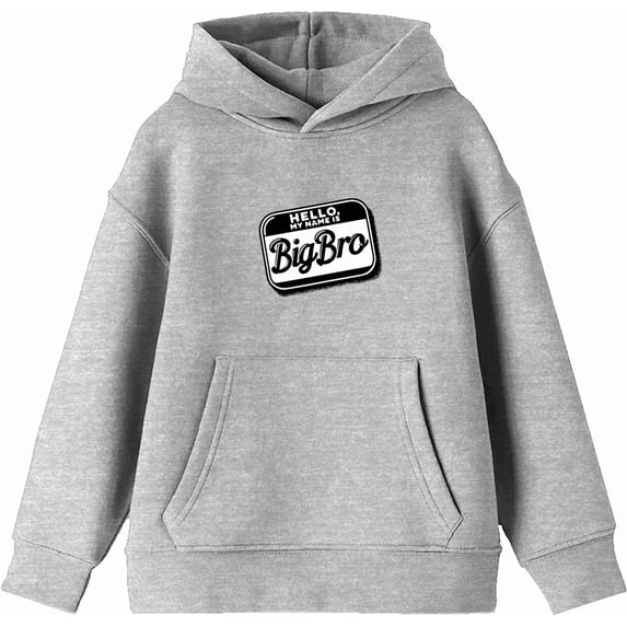 Big Bro Name Tag Boy's Heather Gray Long Sleeve Hoodie-Medium