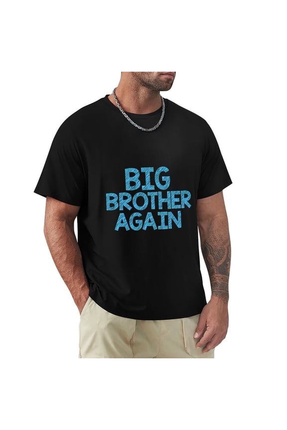 Big Brother Again Slick Men's Cotton Short Sleeve HD Print Tee for Casual T-Shirt Crew Neck Top Black 3XL