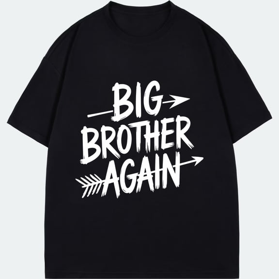 Big Brother Again T Shirt Black White Text And Arrow Print For Family Celebration And Gift