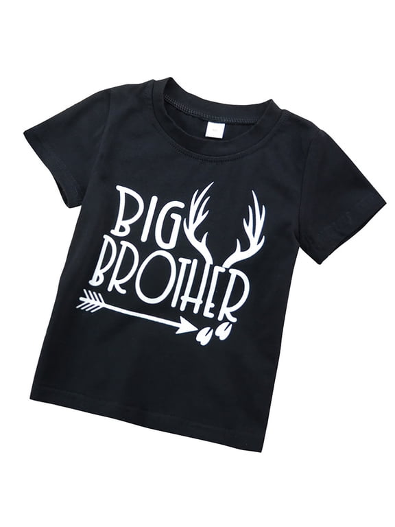 Big Brother Announcement T Shirt Toddler Boys Deer Print Cotton Tees Little Kids Birthday Party Tops Baby Short Sleeve Summer Clothes, Sizes 2T-7T