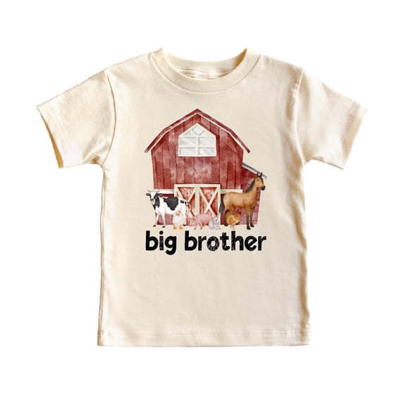 Big Brother Barn Farm Animals Shirt for Sibling Reveal Baby Announcement Outfits Natural Shirt Youth Small