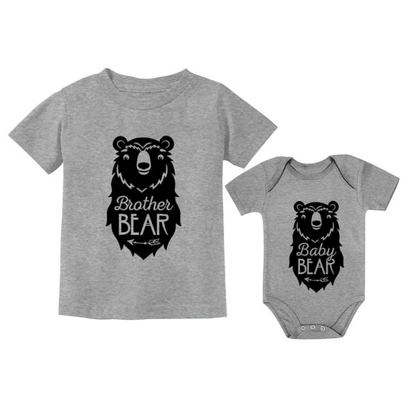 Big Brother Bear shirt Little Baby Boy Girl bodysuit Matching Sibling Outfit Set Toddler Gray 2T / Baby Gray 6M (3-6M)
