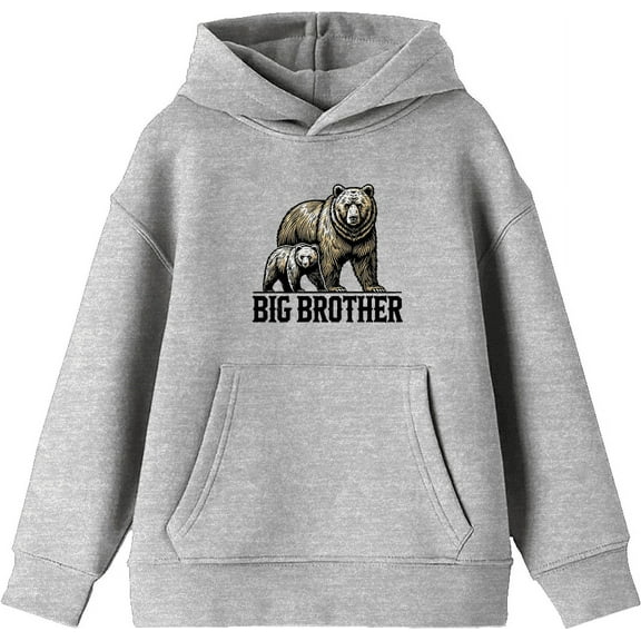 Big Brother Bears Boy's Heather Gray Long Sleeve Hoodie-Large