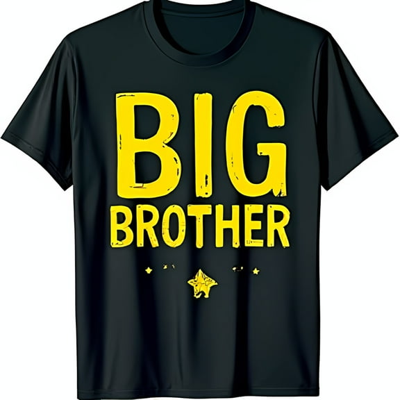 Big Brother Black T-Shirt with Bold Yellow Text and Stars Tee