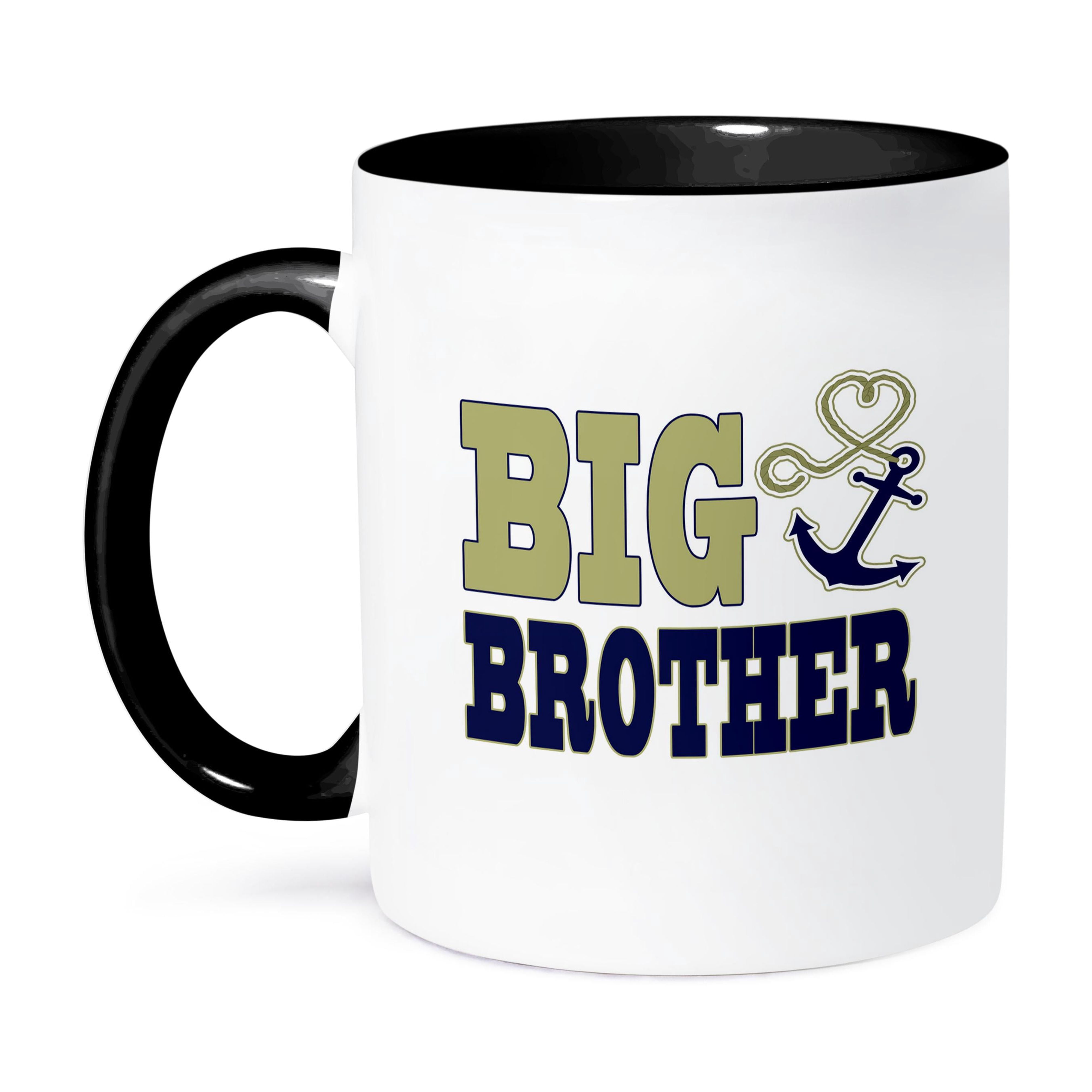 3dRose, Big Brother Cute Anchor and Heart Rope Navy and Gold, 15oz Two ...
