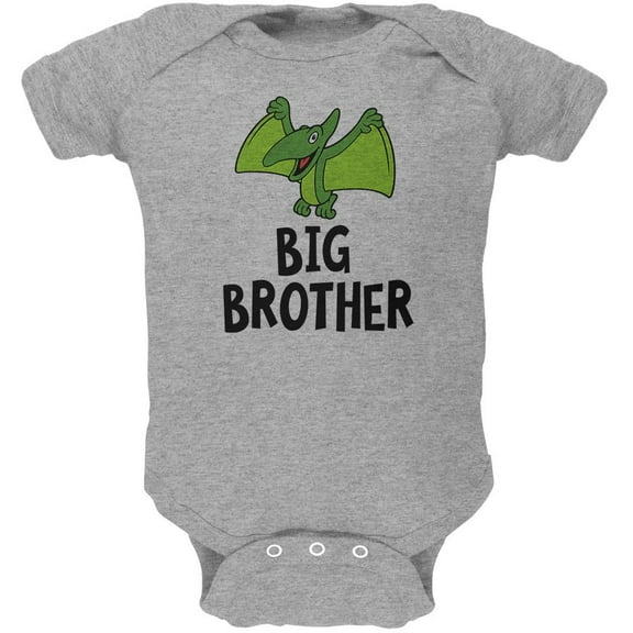 Big Brother Dino Dinosaur Pterodactyl Soft Baby One Piece Heather 3-6 M