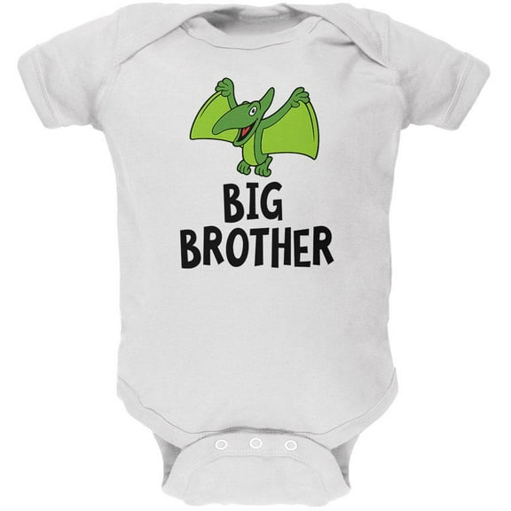 Big Brother Dino Dinosaur Pterodactyl Soft Baby One Piece White 9-12 M