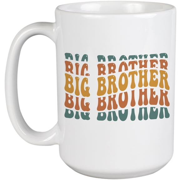 Big Brother, Elder Brother or Older Sibling Themed, Groovy Retro Wavy Text Merch Gift, White 15oz Ceramic Mug