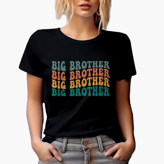 Big Brother, Family Themed, Groovy Retro Wavy Text Merch Gift, Black T-Shirt, Medium
