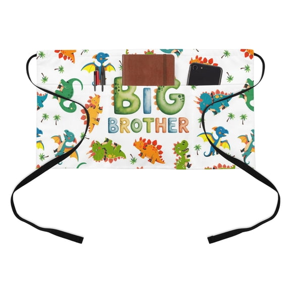 Big Brother Half Waist Apron Cartoon Pink Yellow Green Blue Dinosaurs Trees Short Waiter Aprons with 3 Pockets for Women Men Kitchen Restaurant Cooking