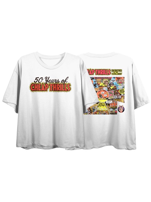 Big Brother & Holding Company 50 Years Of Cheap Thrills Crew Neck Short Sleeve Women's White Crop Top-Small