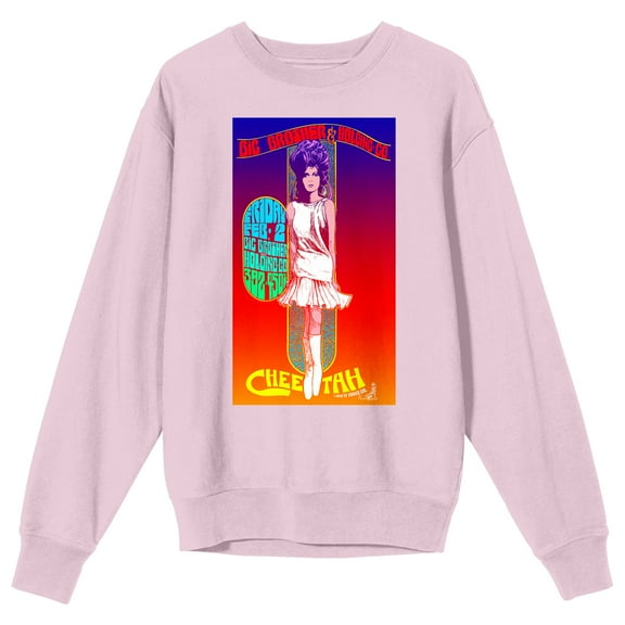 Big Brother & Holding Company Cheetah Concert Poster Crew Neck Long Sleeve Cradle Pink Adult Sweatshirt-Medium