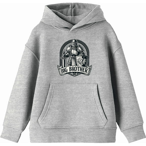 Big Brother Knight Boy's Heather Gray Long Sleeve Hoodie-Small
