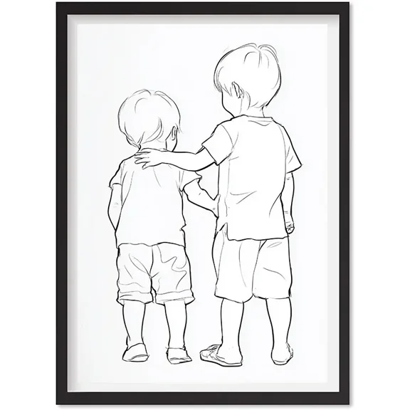 Big Brother Little Brother Line Art Print, Brothers Gift, Family Wall Art, Mothers Day, Matte Canvas Stretched, Posters for Room Bedroom Living Room Bathroom Wall Decor, Posters & Art Prints, Gift.
