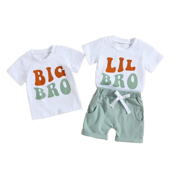 Big Brother Little Brother Matching Outfit Toddler Baby Boy Short Sleeve Crewneck Shirts Shorts Set Summer Clothes