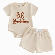 Big Brother Little Brother Matching Outfits Short Sleeve Waffle T-shirt Top Shorts Set Big Lil Bro Sibling Clothes