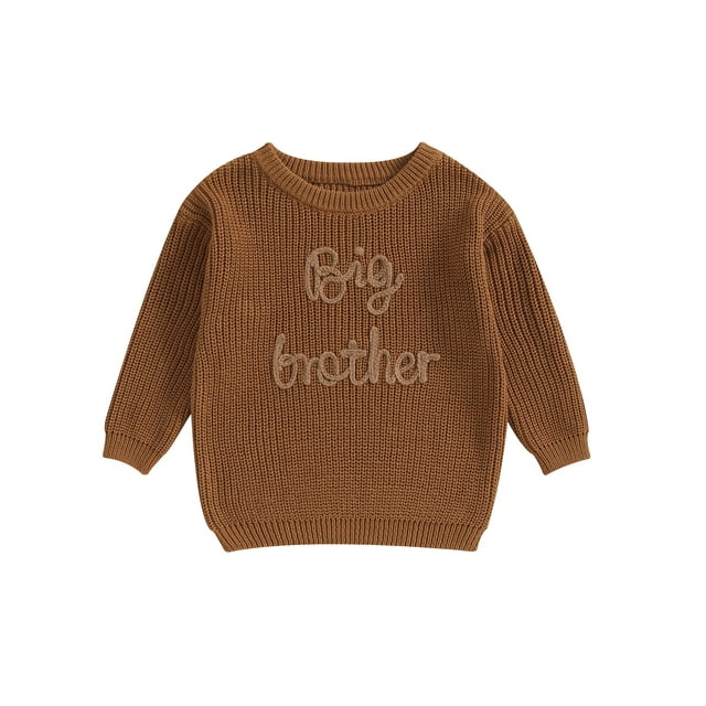 Big Brother Little Brother Matching Sweaters Baby Boy Letter Embroidery Crew Neck Long Sleeve Knitted Pullovers
