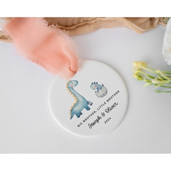 Big Brother Little Brother Ornament, Personalized Sibling First Christmas, Pregnancy Announcement Gift, Dinosaur Ornament