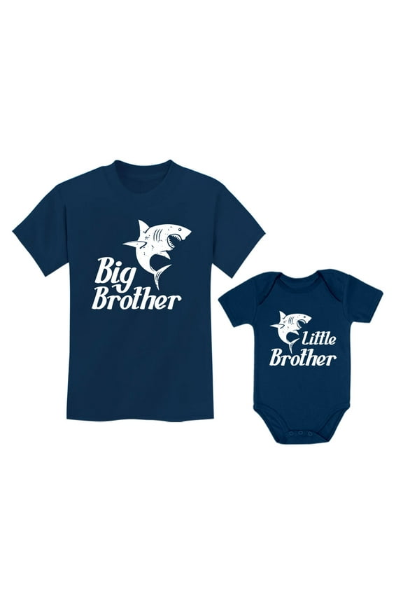 Big Brother Little Brother Shirts Gift For Shark Loving Boys Siblings Set Big Bro Navy 2T / Lil Bro Navy 6M (3-6M)