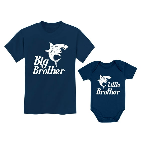 Big Brother Little Brother Shirts Gift For Shark Loving Boys Siblings Set Big Bro Navy 3T / Lil Bro Navy 24M (18-24M)