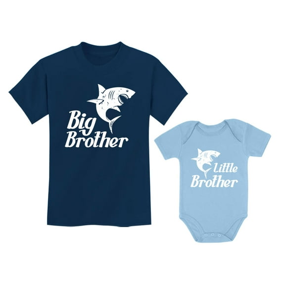 Big Brother Little Brother Shirts Gift For Shark Loving Boys Siblings Set Big Bro Navy 5/6 / Lil Bro Aqua 24M (18-24M)