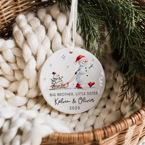Big Brother Little Sister Christmas Ornament, Personalized Snowman Ornament 2025, Custom Sibling Keepsake, First Christmas Gift for Parents