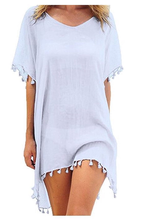 Womens Tassel Chiffon Beachwear Beach Dress Bikini Swim Bathing Suit Cover Up