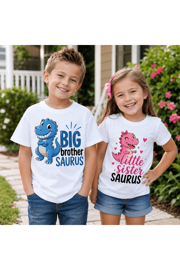 Big Brother and Little Sister Shirt, Dinosaur Saurus Matching Family Shirts, Brother Sister Outfit, Sibling Gift, Birthday Gift for Brother and Sister