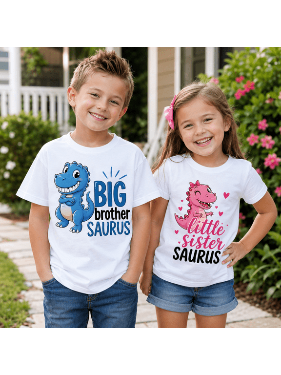 Big Brother and Little Sister Shirt, Dinosaur Saurus Matching Family Shirts, Brother Sister Outfit, Sibling Gift, Birthday Gift for Brother and Sister