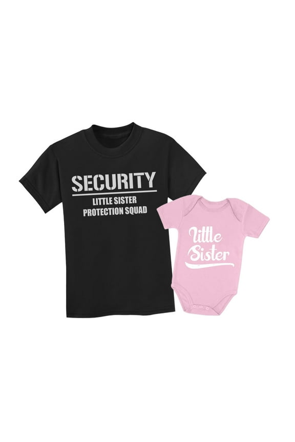 Big Brother & Little Sister Siblings Set Security For My Little Sister Shirts Toddler Kids T-Shirt Black 2T / Baby Bodysuit Pink 24M (18-24M)