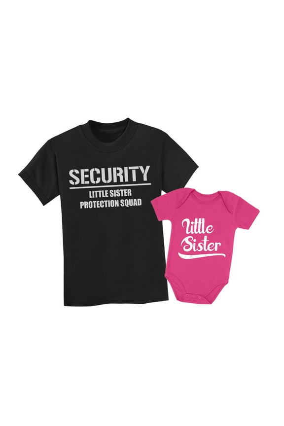 Big Brother & Little Sister Siblings Set Security For My Little Sister Shirts Toddler Kids T-Shirt Black 3T / Baby Bodysuit Wow pink 6M (3-6M)