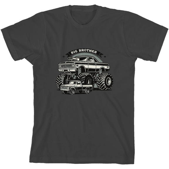 Big Brother Monster Truck Boy's Charcoal Crew Neck Short Sleeve Tee-Medium