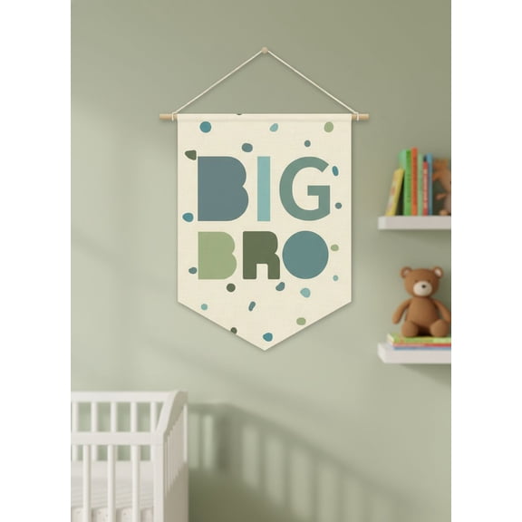 Big Brother Nursery Decor Canvas Banner,Boy Bedroom Playroom Wall Art Decorations,Boho Twin Room Sign,Big Bro Lil Bro, Sage Green Blue Kids Room Sibling Wall Hanging Pennant Flag Banner
