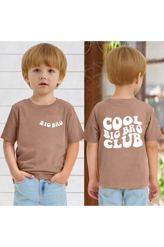 Big Brother T Shirt Toddler Baby Boy,Baby Boy Big Brother Announcement Outfit Toddler Bro Club Chenille Patch Letter Summer Short Sleeve Tee Shirt Light Brown 1-2Y