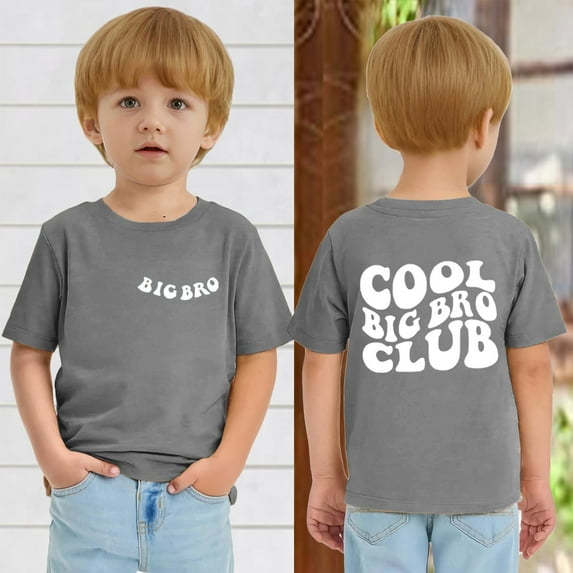 Big Brother T Shirt Toddler,Sibling Reveal Gift Tops Toddler Baby Boy Big Brother Chenille Patch Shirt Bro Club Summer Short Sleeve Tees Gray 9-10Y
