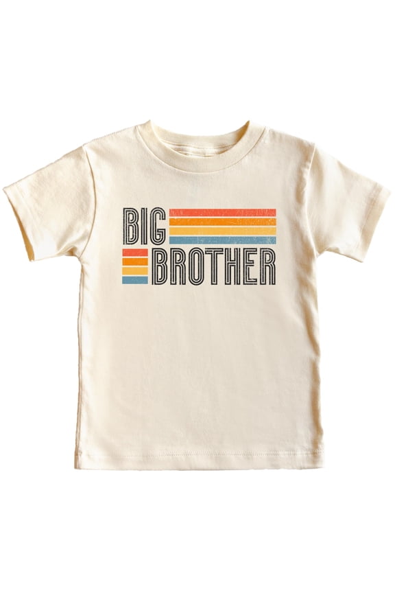 Big Brother T-Shirt for Boys Retro Stripes Tee for Big Bro Natural Shirt Youth Small
