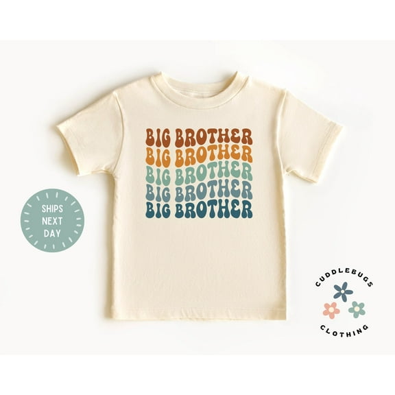 Big Brother Toddler Shirt - Retro Brother Kids Shirt - Matching Sibling Boys Tshirt - Natural Toddler Tee - Promoted To Big Brother, New Born, Baby Shower Gift, New Parents Gift
