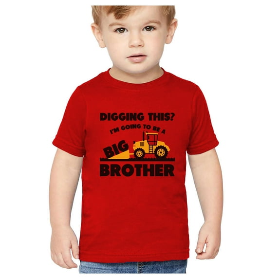 Big Brother Tractor Tstars Toddler's Shirt - Perfect for Pregnancy Announcements - Exciting Sibling Reveal - Boys Themed Tee - Fun Gift for New Big Brother - 5-6 Red