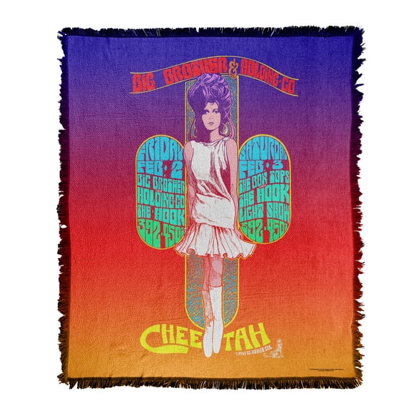 Big Brother and The Holding Company Blanket, 50"x60" Cheetah Poster Woven Tapestry Cotton Blend Fringed Throw Blanket