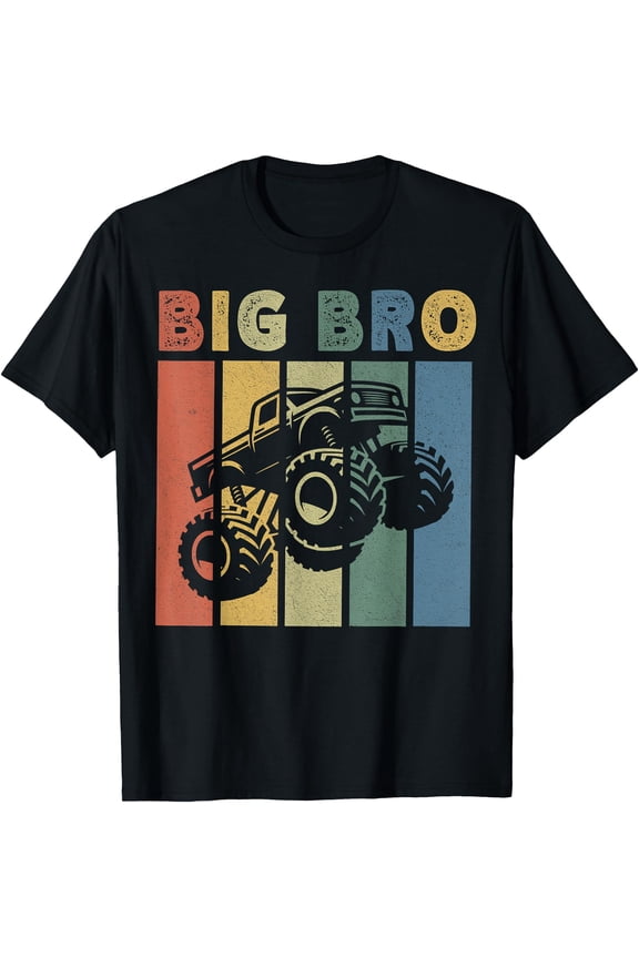 Big Brothers Monster Truck Retro Big Bro Matching Sibling T-Shirt, Vintage Birthday Gift