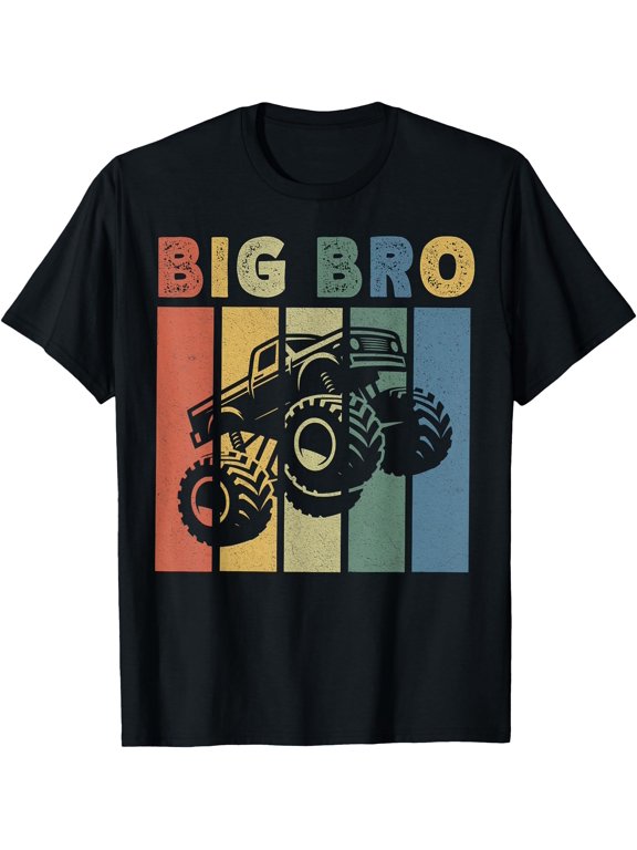 Big Brothers Monster Truck Retro Big Bro Matching Sibling T-Shirt, Vintage Birthday Gift