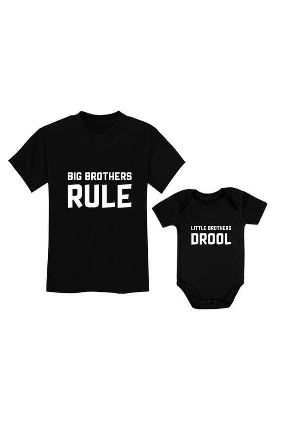 Big Brothers Rule Little Brothers Drool Boys Set Siblings Gift Shirt & Bodysuit Big Bro Black 2T / Lil Bro Black 24M (18-24M)