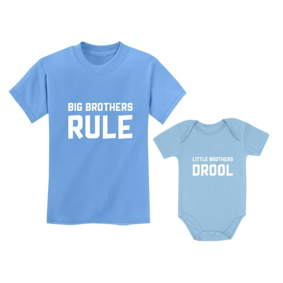 Big Brothers Rule Little Brothers Drool Boys Set Siblings Gift Shirt & Bodysuit Big Bro Cali Blue 3T / Lil Bro Aqua 24M (18-24M)