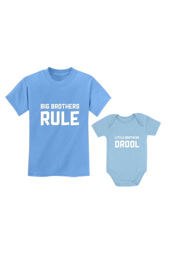 Big Brothers Rule Little Brothers Drool Boys Set Siblings Gift Shirt & Bodysuit Big Bro Cali Blue 3T / Lil Bro Aqua NB (0-3M)