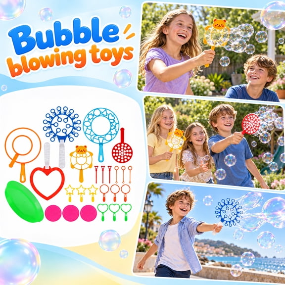 Big Bubble Wands Set, Giant Bubble Maker With Assorted Multi-Shape Bubble Rings, Bubble Wand With Tray For Summer Outdoor Party Games And Backyard Activities(26 Pcs#1)