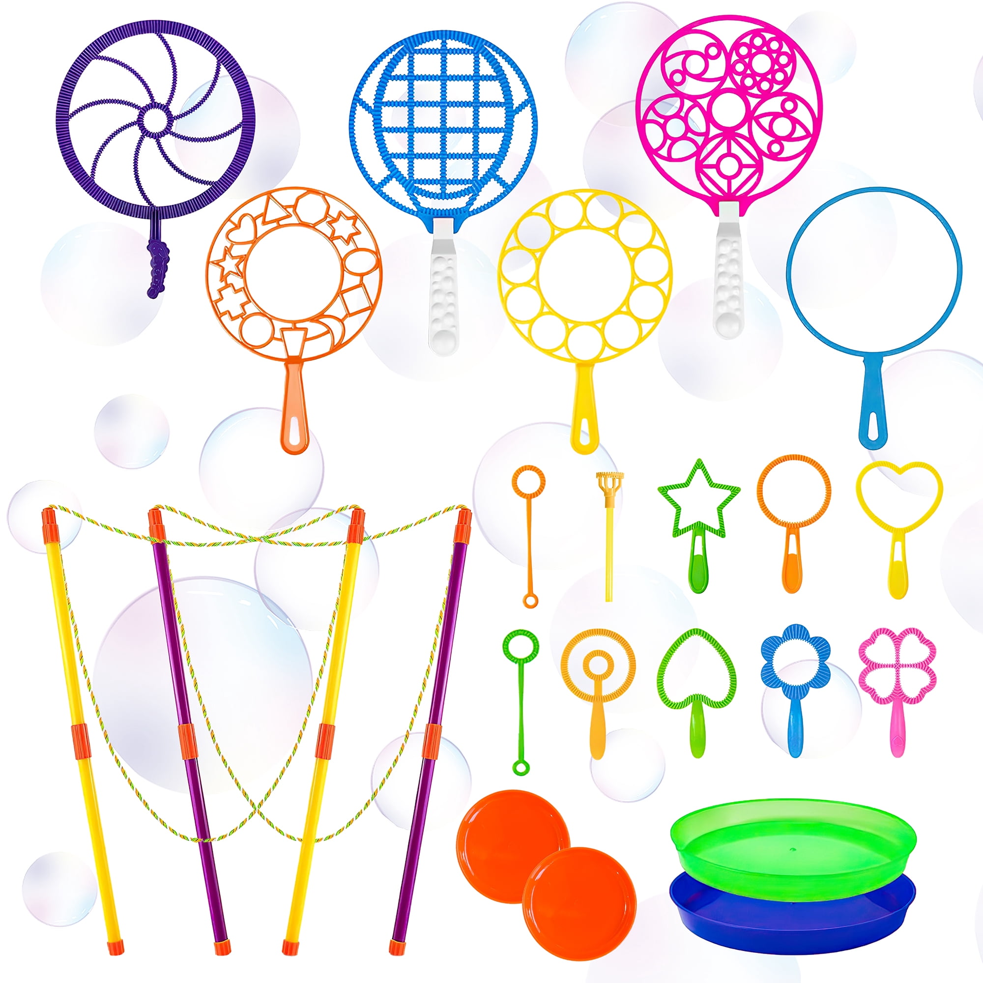 Big Bubble Wands Toys Set with Tray Bulk Funny Bubbles Maker Giant Bubble Wands, for Kids Toddlers Adults Summer Outdoor Activities Birthday Gifts Bubble Party Favors