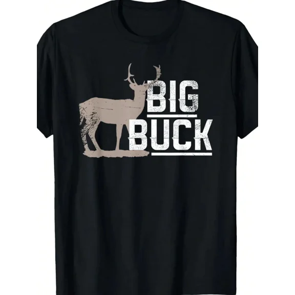 Big Buck Deer Hunting Graphic Men's Short Sleeve Cotton T-Shirt, Black