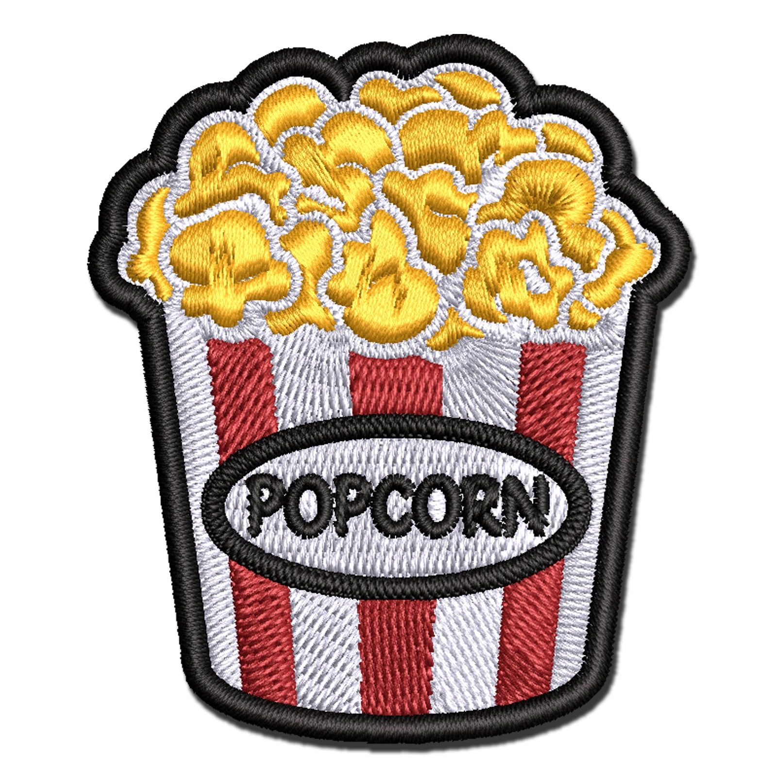 Big Bucket of Popcorn Movie Theater Applique Multi-Color Embroidered Iron-On Patch - 3.5 Inch Large