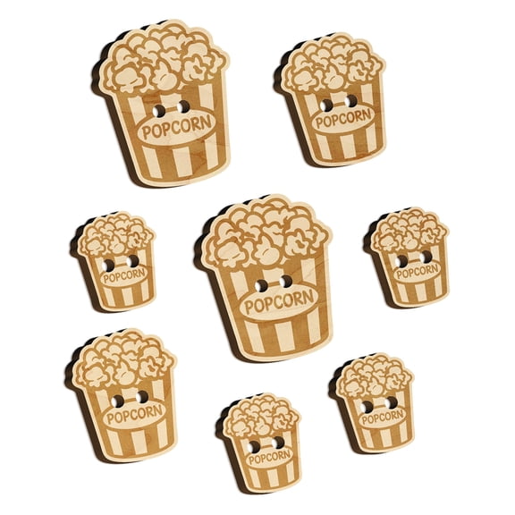 Big Bucket of Popcorn Movie Theater Wood Buttons for Crochet Knitting Sewing DIY Craft - 0.75 Inch Small (12pcs)