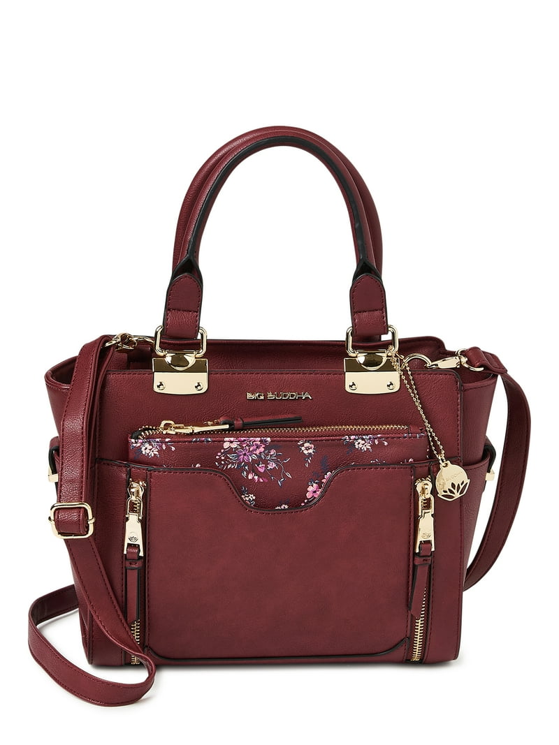 Big Buddha Faux Leather Women's Satchel with Floral Printed Pouch